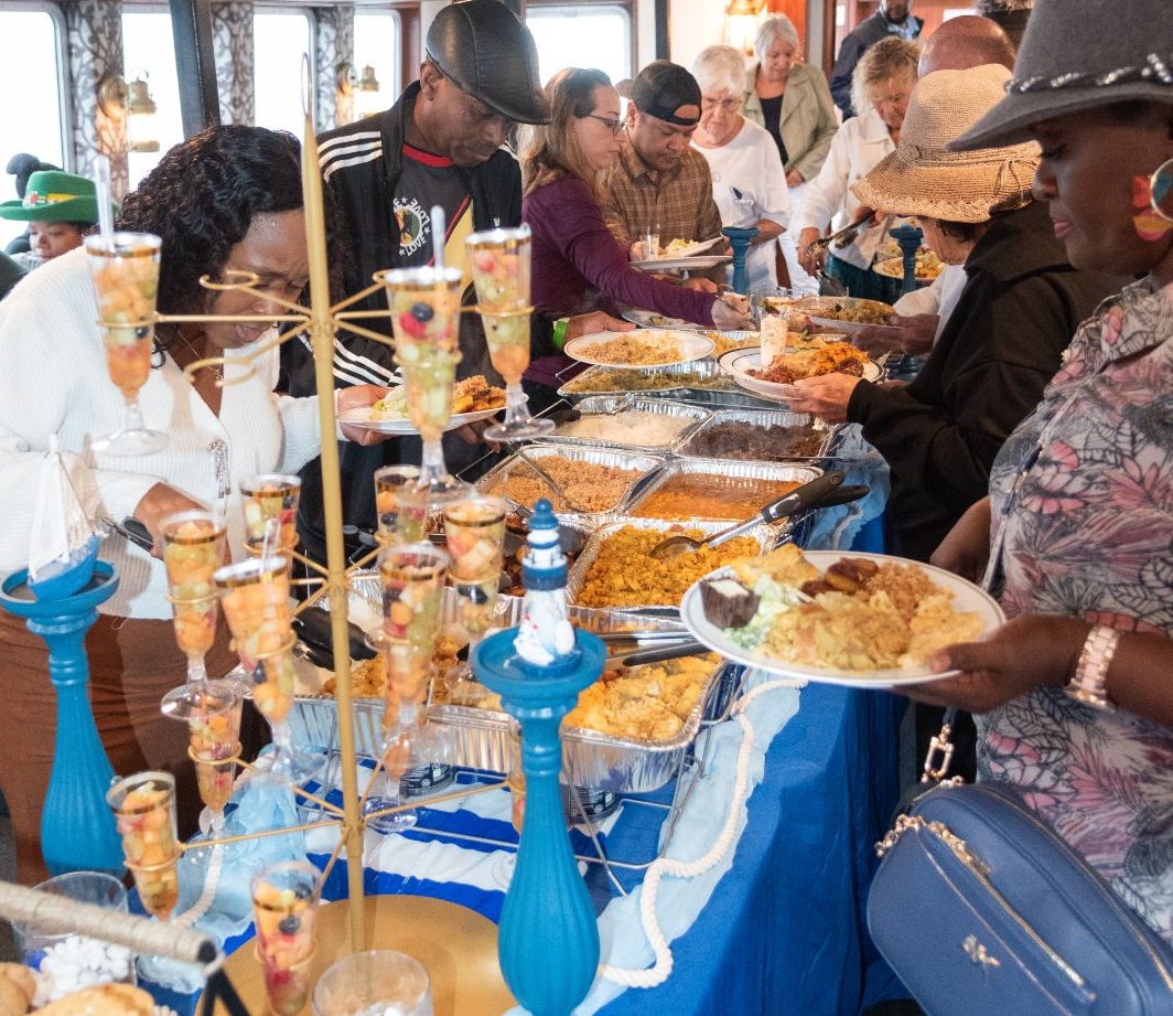 Colorful and abundant Caribbean and seafood catering display in Wilmington NC